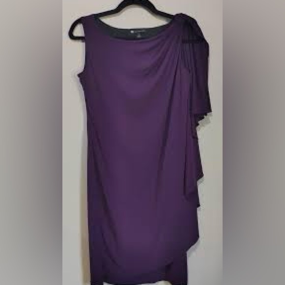 NWOT VALERIE BERTINELLI Elegant Purple Draped Dress w/Front Ruching Flattering - Picture 4 of 8